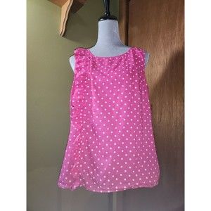 Izod Womens Sleeveless Ruffled Pink w White Dots Size L B#2